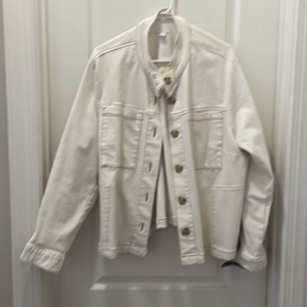 J Jill Jacket in ivory with caramel colored stitching